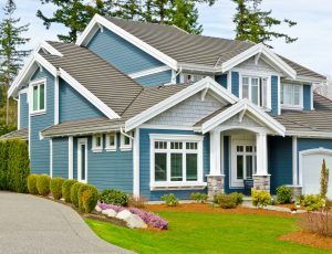 Suburban home with blue siding