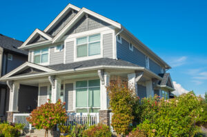 Suburban home with large windows